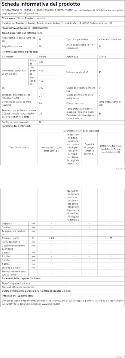 RCD50WH2(E) Mini Réfrigérateur/Glacière 43L Avec Compartiment Congélateur/Petit Réfrigérateur Pour Chambre Et Bureau/Refroidissement Rapide Dans Le Refroidisseur/Contrôle De Température/Blanc