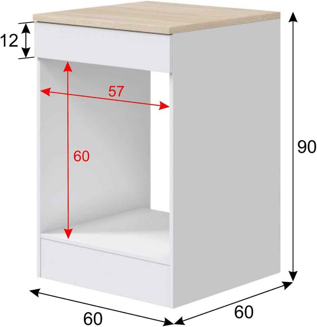 - Meuble Bas De Cuisine Avec Plan De Travail Pour Four Coloris Blanc Brillant/Chêne Canadien - Hauteur 90 X Longueur 60 X Profondeur 60 Cm