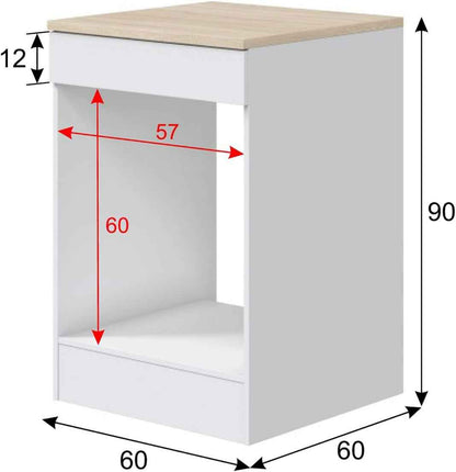 - Meuble Bas De Cuisine Avec Plan De Travail Pour Four Coloris Blanc Brillant/Chêne Canadien - Hauteur 90 X Longueur 60 X Profondeur 60 Cm