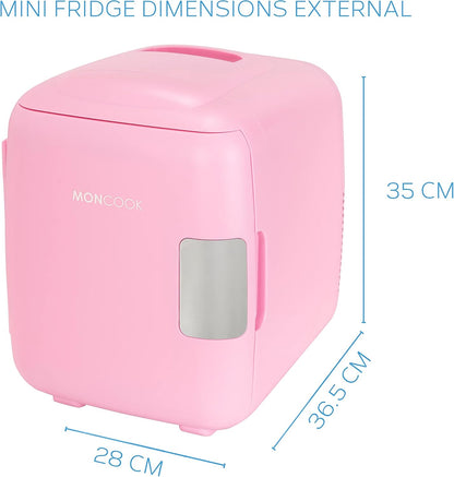 MONCOOK Mini Réfrigérateur - Mini Réfrigérateurs Portables Pour Les Soins De La Peau, La Médecine, La Nourriture Et Les Boissons - Fonction De Refroidissement Et De Réchauffement - 14L - Mono Rose