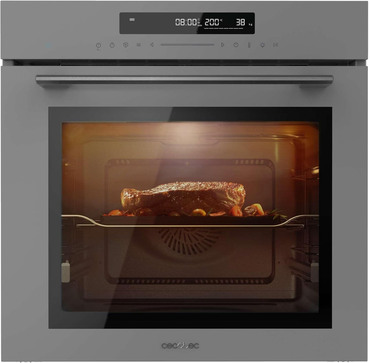 Four Encastrable 60Cm Bolero Hexa SM406000 Glass Grey A+. 2900W, 72L, 12 Fonctions Avec Steak Master, Pizza Master, Steam Assist, Steam Easyclean, Mode Eco Et Décongélation, Electronic Timer
