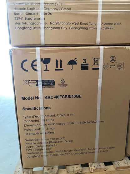 KRC-40GE Mini Réfrigérateur Avec Panneau De Commande Tactile, Zone De Refroidissement 5-18 °C, Porte En Verre En Acier Inoxydable, Réfrigérateur Bouteille, 40 L [Classe Énergétique G]