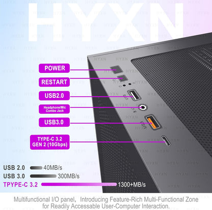 H3(2026) Boitier PC ATX– Préinstallé 6 Ventilateurs PWM ARGB Miroir Infini, Supporter Radiateur 360 Mm,Boîtier PC ATX À Double Chambre Mid Tower, Avec Type -C 3.2 (Noir)