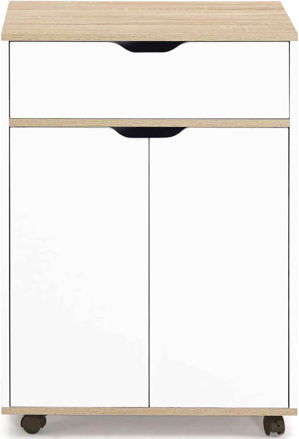 - Desserte De Cuisine Cosy Blanc Et Bois | Avec Placard Et Tiroir, L. 60 Cm