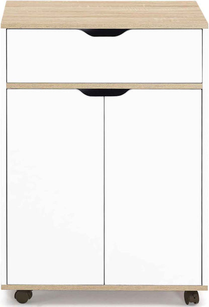 - Desserte De Cuisine Cosy Blanc Et Bois | Avec Placard Et Tiroir, L. 60 Cm