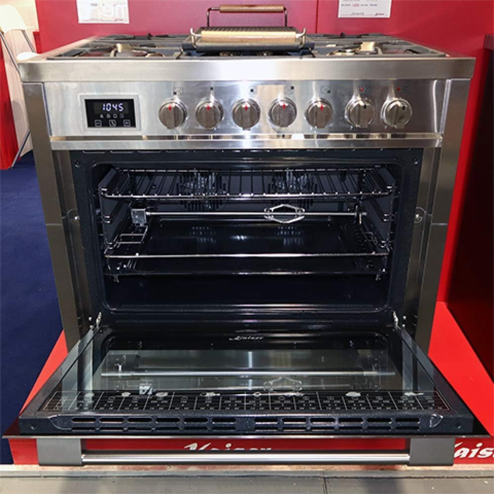 Kaiser HGE 93505 R Gaz Electrique Cuisinière 90Cm/Four Électrique/Cuisinière/ 115L / Plaque De Cuisson Au Gaz/ 4,5 Kw WOK/ 8 Fonctions/Autonettoyage/Gaz Naturel Et Propane Possibles/Qualité De Luxe