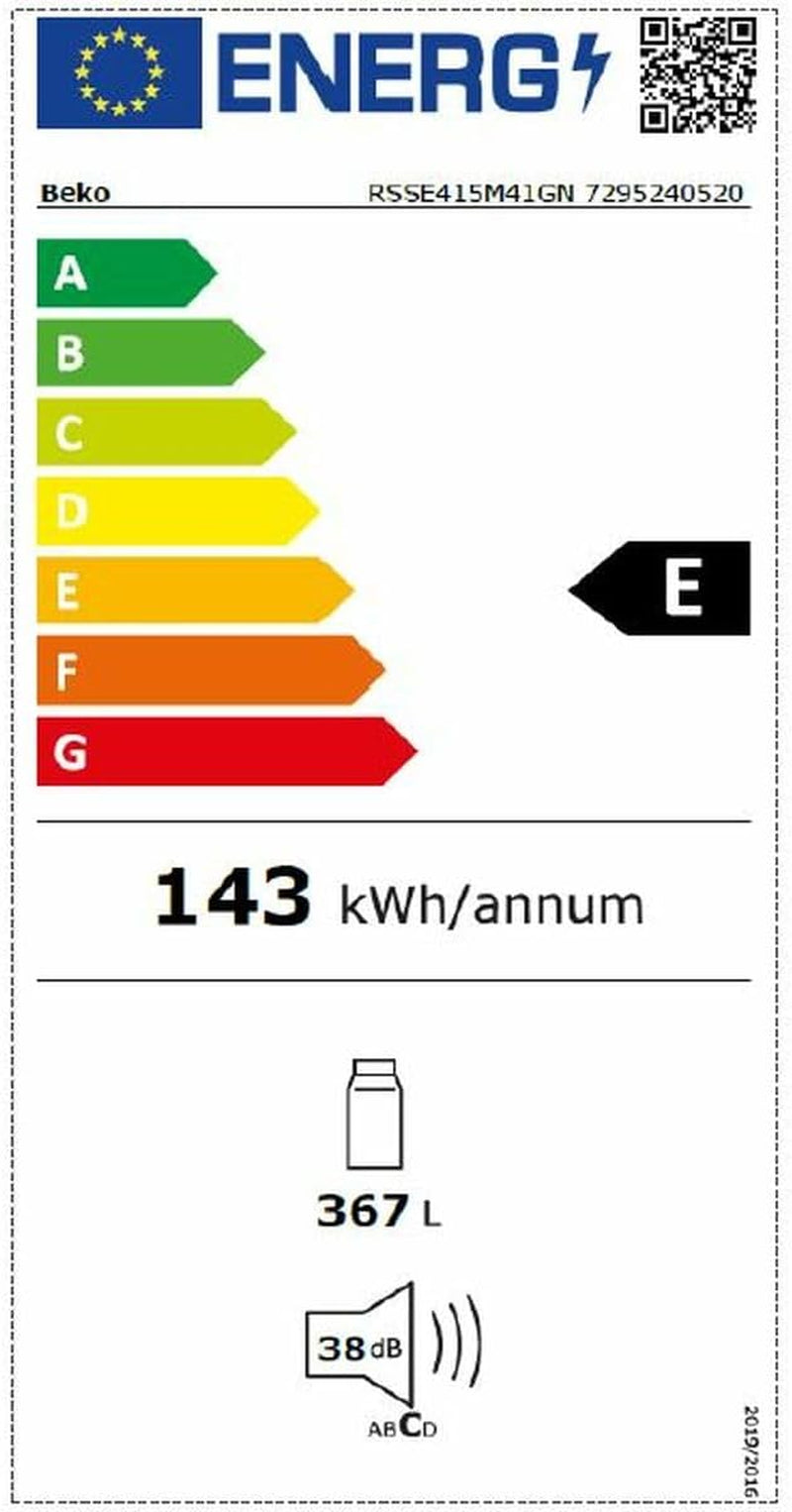 BEKO Réfrigérateur RSSE415M41GN Classe E 171,4 M X 59,5 Cm, Installation Libre, Acier Inoxydable