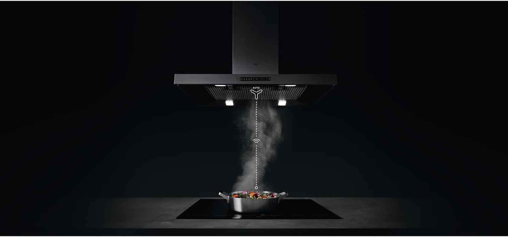 AEG Hotte Murale Sans Tête 60 Cm a Série 7000 Avec Hob2Hood, Évacuation Et Recirculation, Moteur Haute Performance, Puissance Max. 500 M³/H, 64 – 74 Db(A) Maximum, Commande Tactile, Noir DVE5661HB