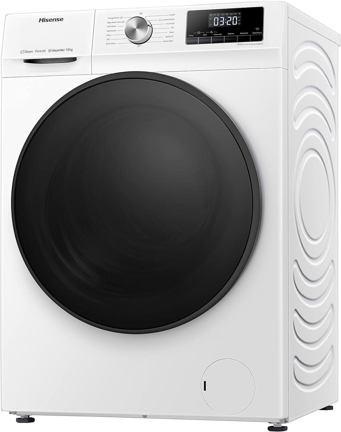 Hisense WFQA1014EVJM Machine À Laver Avec Fonction Vapeur, 10 Kg/Aquastop, 1400 Tr/Min, 15 Programmes, Moteur Inverter Powerdrive, Tambour En Acier Inoxydable, Sécurité Enfant, Nettoyage Du Tambour,