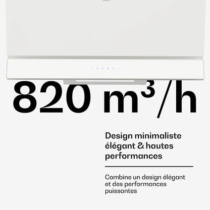 Klarstein Velaire Hotte Aspirante 90 Cm - Hotte Décorative, 820 M³/H, A++ Énergie, Commandes Tactiles, LED, Filtre Charbon, Silencieuse, 3 Vitesses + Boost, Hotte Cuisine Moderne, Blanc
