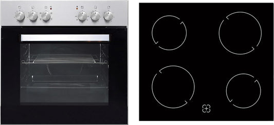 PKM Set De Cuisinières Électriques Four Recirculation Vitrocéramique Plaque De Cuisson Sans Cadre