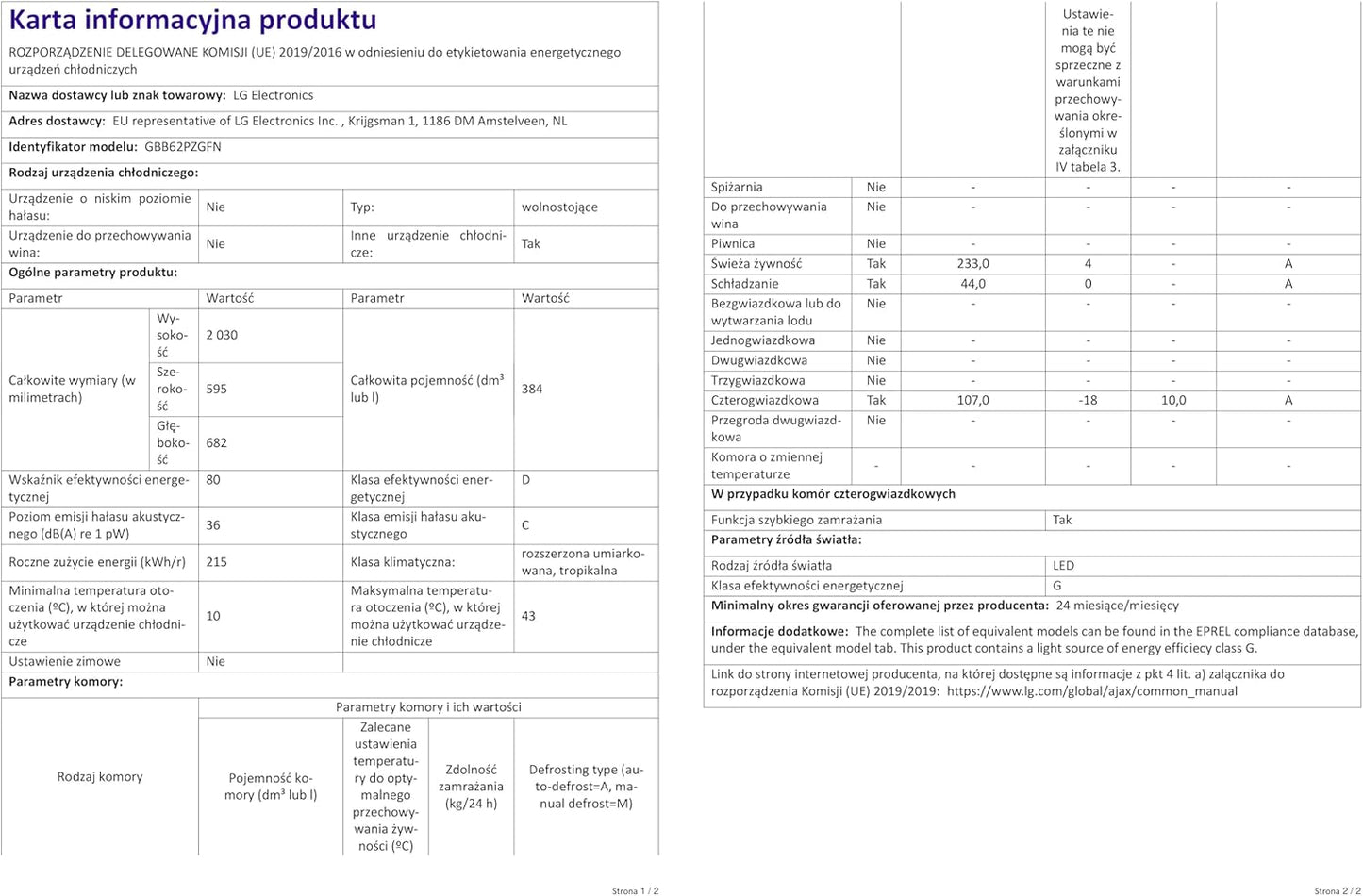 Bb62Pzggn Fridge Estate Class D 203 X 59.5 Non-Frost Stainless Steel
