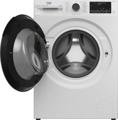 Beko B5WFU58418W Machine À Laver Automatique Avec Indicateur De Temps Restant Et Essorage 8Kg 1400 Tr/Min Bluetooth Fonction Vapeur Hygiénique + Hypoallergénique Lavage Rapide Avec Aquatech Blanc