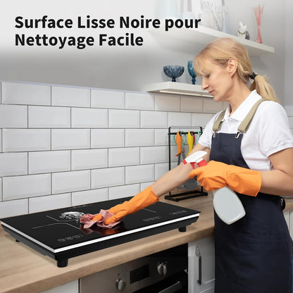 Plaque Induction 2 Feux, Plaque De Cuisson Electrique 220V 3600W, Plaque Vitrocéramique 2 Feux, Capteur LED Tactile, Tables De Cuisson, Verrouillage Enfant, Minuterie, Plaque À Induction Portable