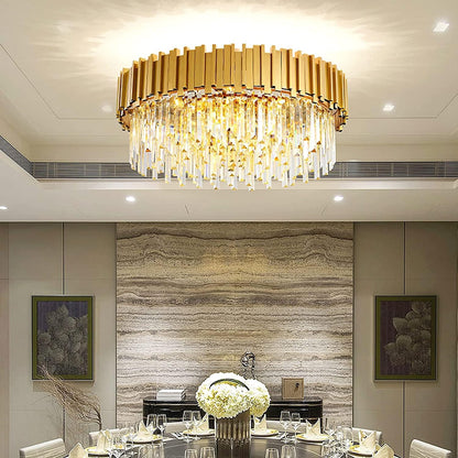 Lustre En Cristal Moderne,2 En 1 Chandelier En Cristal Moderne Pendentif En Or,9Xe14 Lampe À Pendentif En Cristal Rond Pour Salle À Manger, Cuisine, Salon, Chambre, Couloir(55 * 55 Cm,Or)