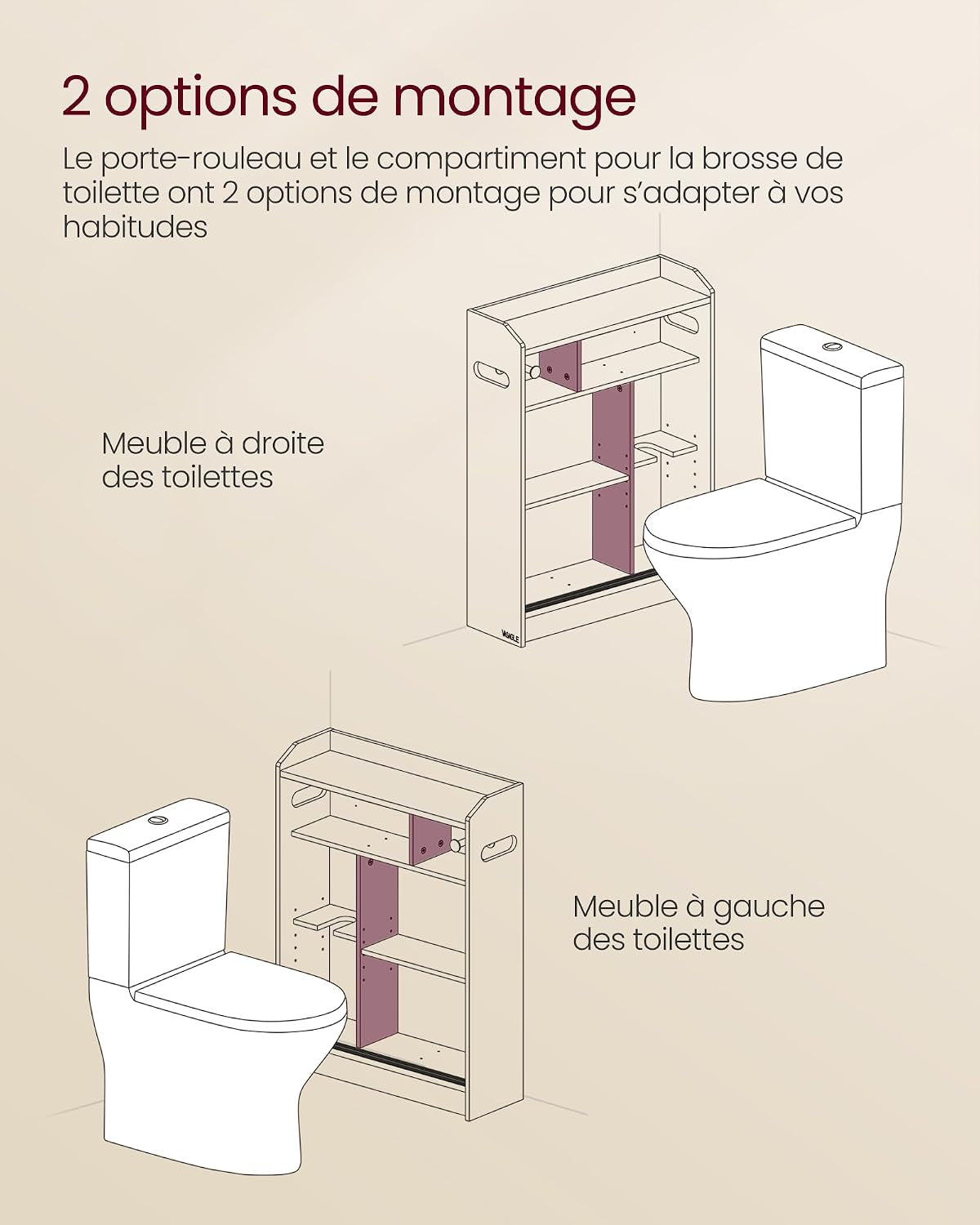 Meuble WC, Meuble Toilette, Pour Salle De Bain, Rangement Papier Toilette, Pour Brosse WC, Portes Coulissantes, Étagères Réglables, À Côté Des WC, 20 X 60 X 80 Cm, Blanc Nuage BBC752W01