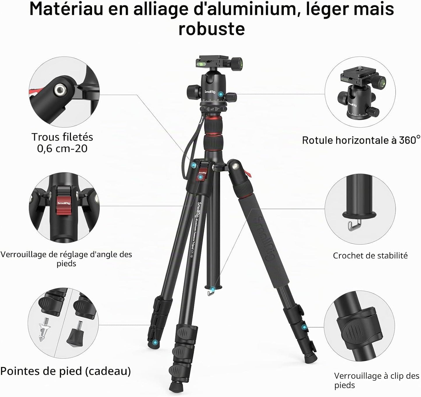 72" 182Cm Trepied Alu 15Kg Max Rotule 360° Plaque Rapide - 3935 | Trepied Appareil Photo,Aluminium Léger, Réglable 17" À 72", Rotule Panoramique 360°, Plaque Dégagement Rapide,Trépied Caméra