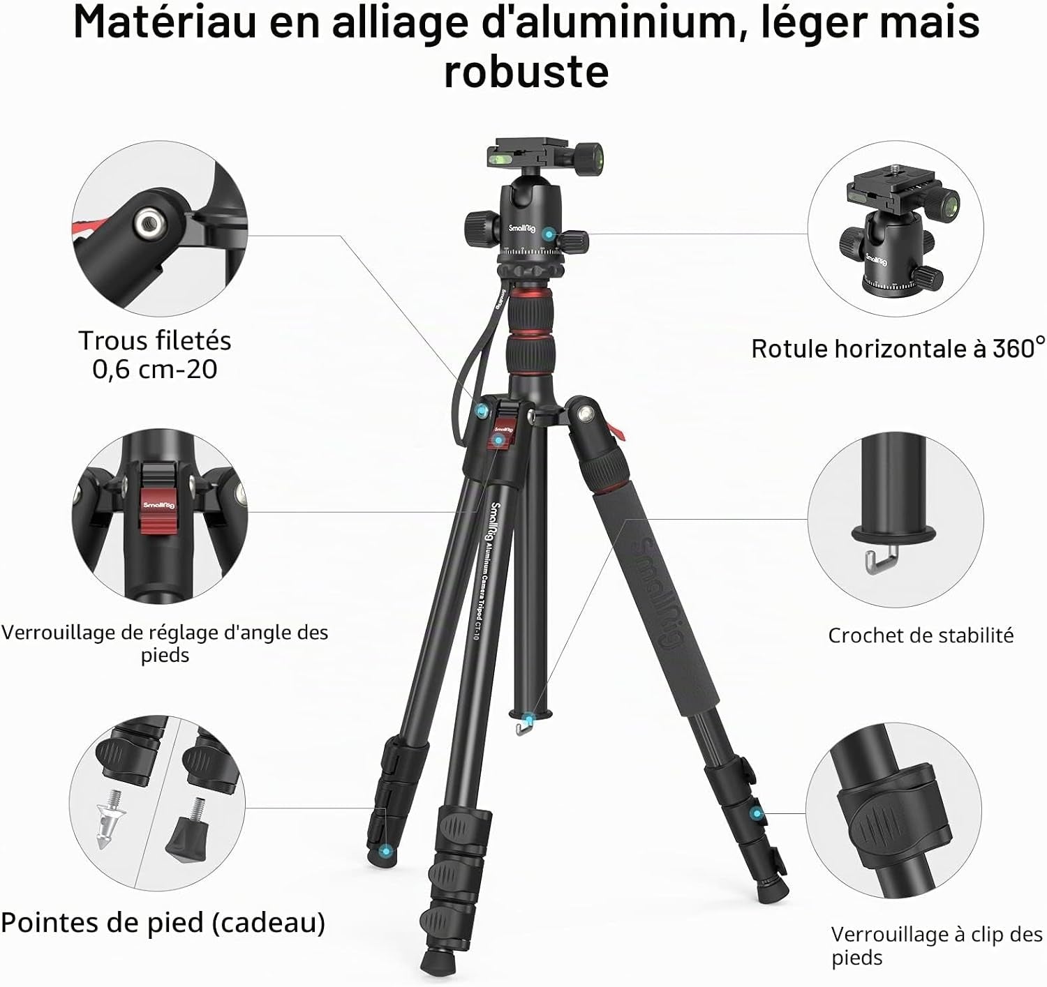 72" 182Cm Trepied Alu 15Kg Max Rotule 360° Plaque Rapide - 3935 | Trepied Appareil Photo,Aluminium Léger, Réglable 17" À 72", Rotule Panoramique 360°, Plaque Dégagement Rapide,Trépied Caméra