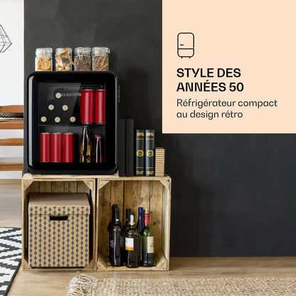 Poplife Refroidisseur De Boissons - Mini-Bar, Réfrigérateur Rétro, 0-10°C, Seulement 39 Db, 48 L, Écologique, Porte À Double Vitrage, Design Rétro, Noir
