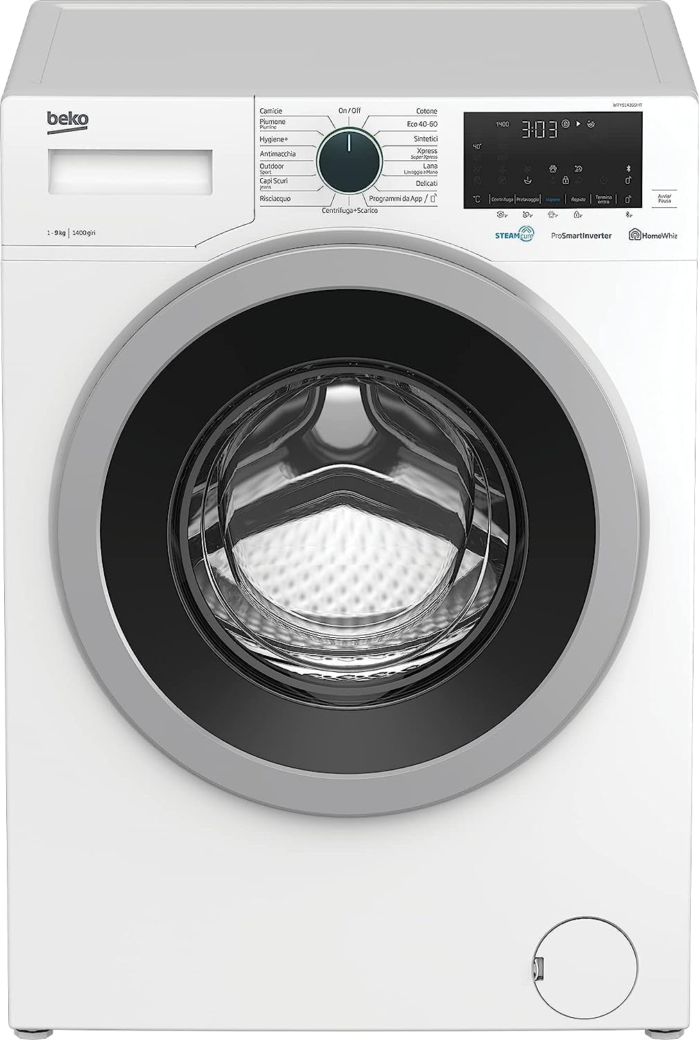 Beko MDA WTY91436SI-IT Machine À Laver Standard Avec Vapeur Désinfectant Steamcure - 9 Kg, 1400 Tr/Min, Moteur Prosmart Inverter, Classe B, Blanc