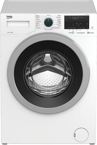 Beko MDA WTY91436SI-IT Machine À Laver Standard Avec Vapeur Désinfectant Steamcure - 9 Kg, 1400 Tr/Min, Moteur Prosmart Inverter, Classe B, Blanc
