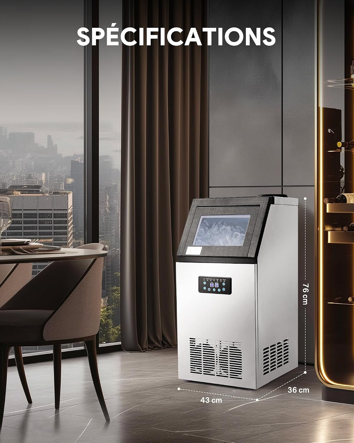 Machine À Glaçons Commerciale 480W 58Kg/24H Ice Maker Professionnel 36 Pièces Écran LCD Storage De 10Kg Pour Maison Bureau Restaurant Bar Café