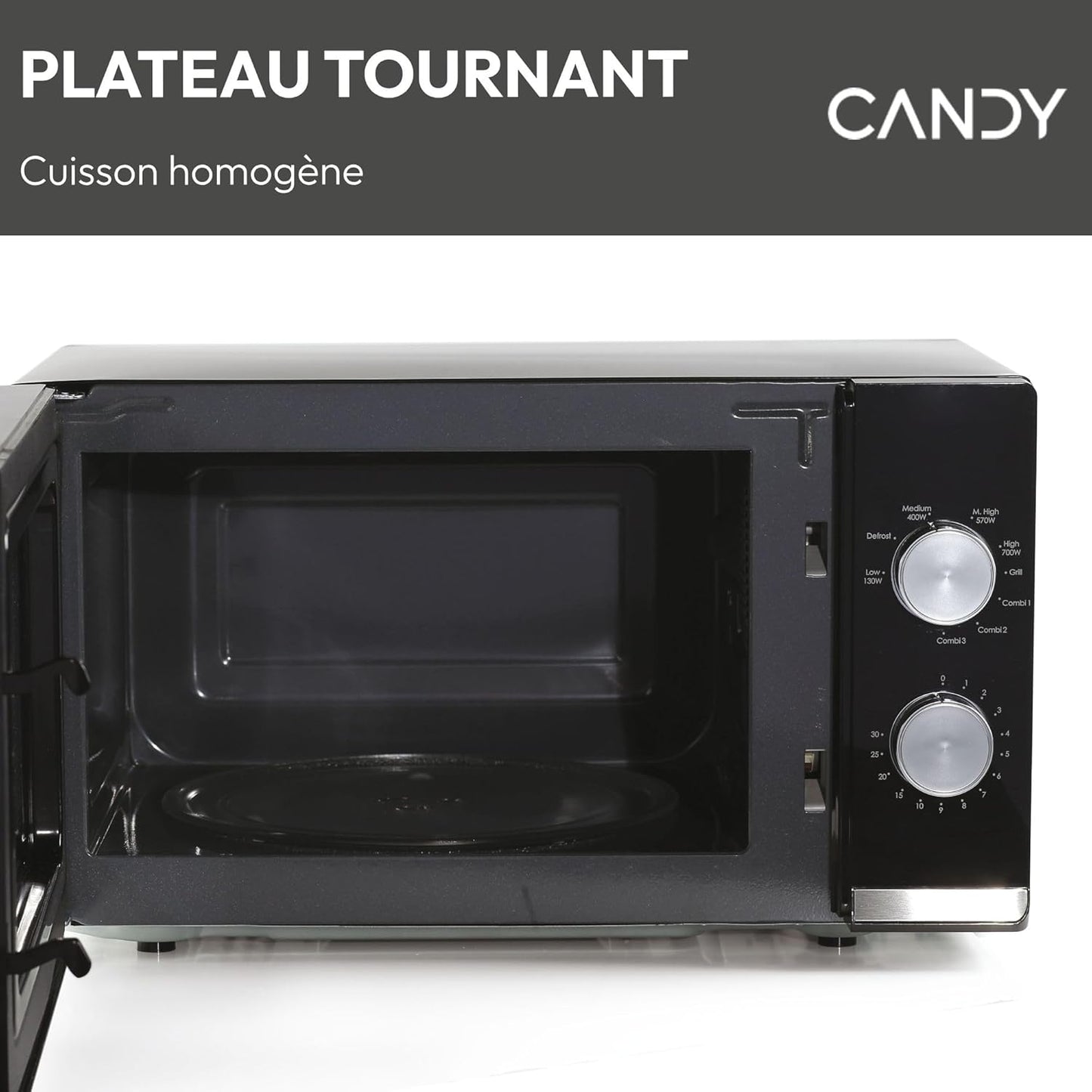 Moderna CMG20TNMB Four Micro-Ondes 700 W 20L , Fonction Gril, Fonction Décongélation, 20 Litres, Plateau Tournant 24,5Cm, Noir & Silver