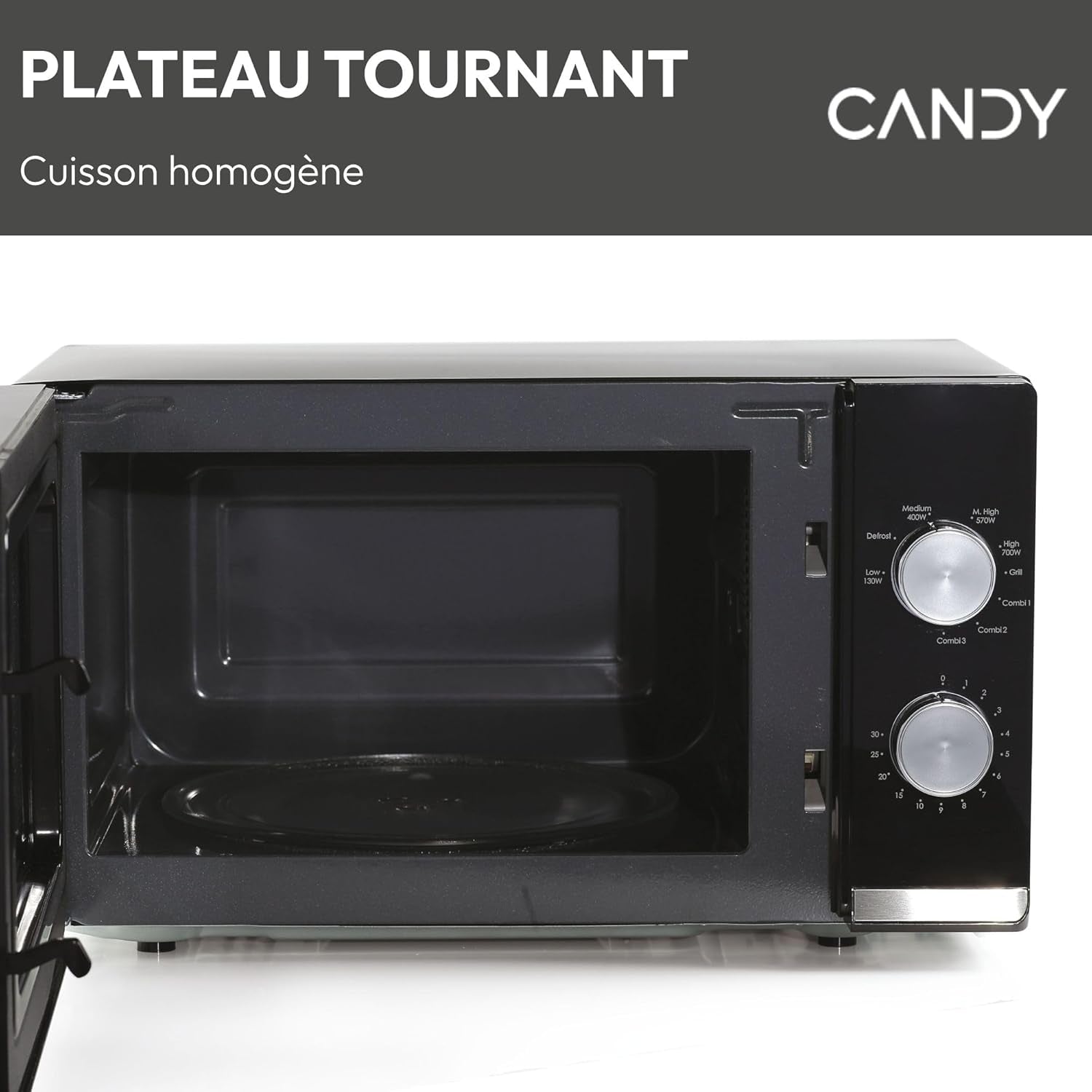 Moderna CMG20TNMB Four Micro-Ondes 700 W 20L , Fonction Gril, Fonction Décongélation, 20 Litres, Plateau Tournant 24,5Cm, Noir & Silver