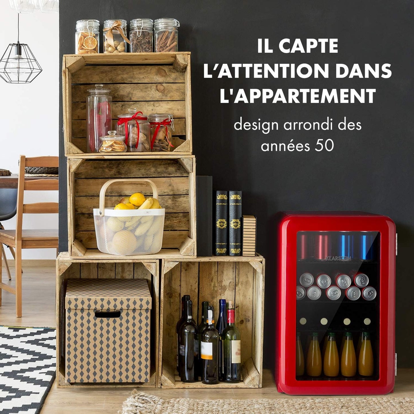 Poplife Refroidisseur De Boissons - Mini-Bar, Réfrigérateur Rétro, 0-10°C, Seulement 39 Db, 70 L, Écologique, Porte À Double Vitrage, Design Rétro, Rouge