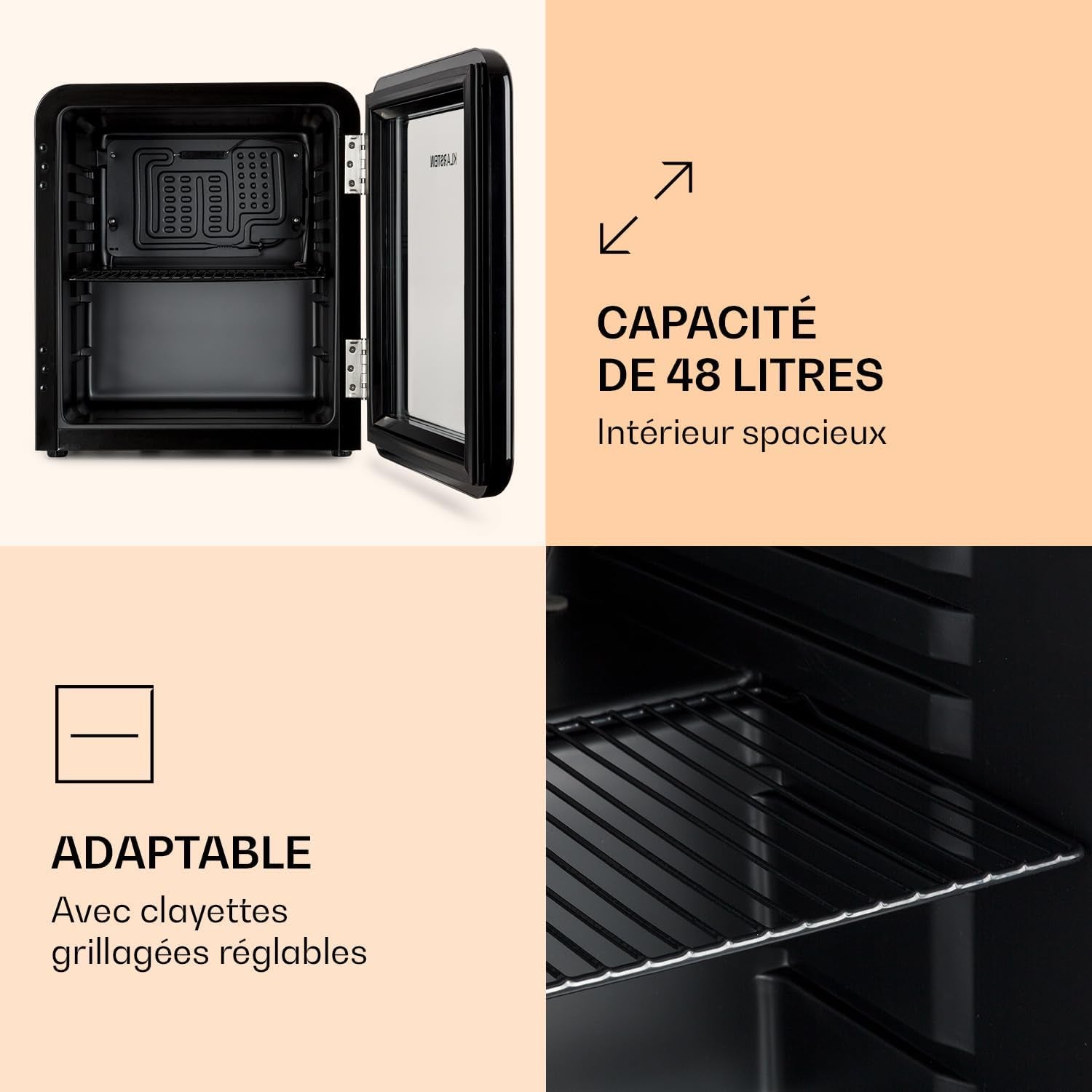 Poplife Refroidisseur De Boissons - Mini-Bar, Réfrigérateur Rétro, 0-10°C, Seulement 39 Db, 48 L, Écologique, Porte À Double Vitrage, Design Rétro, Noir
