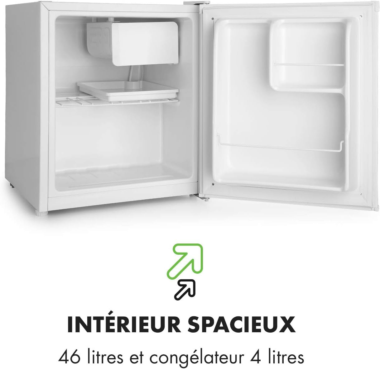 Snoopy Eco - Mini-Réfrigérateur, Peu Encombrant, 46 Litres, Congélateur De 4 Litres, Clayettes Réglables, Parfait Pour Les Petits Ménages - Blanc