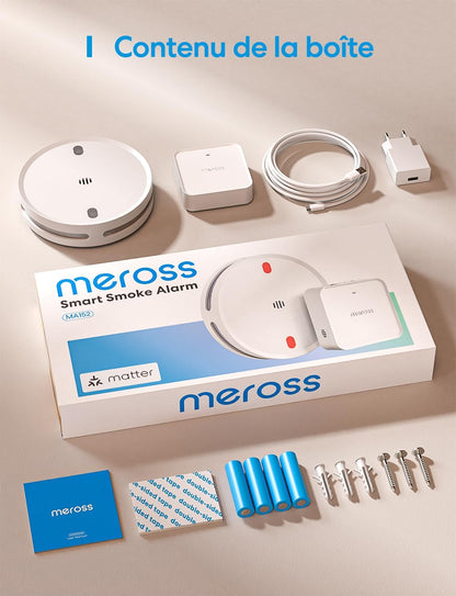 Matter Détecteur De Fumée Connecté Avec Hub MSH450, Alarme Incendie Intelligente Wifi Avec Notification App, LED Rouge D’Évacuation, Avec Apple Home, Home Assistant, Conforme EN14604, 1 Pièce