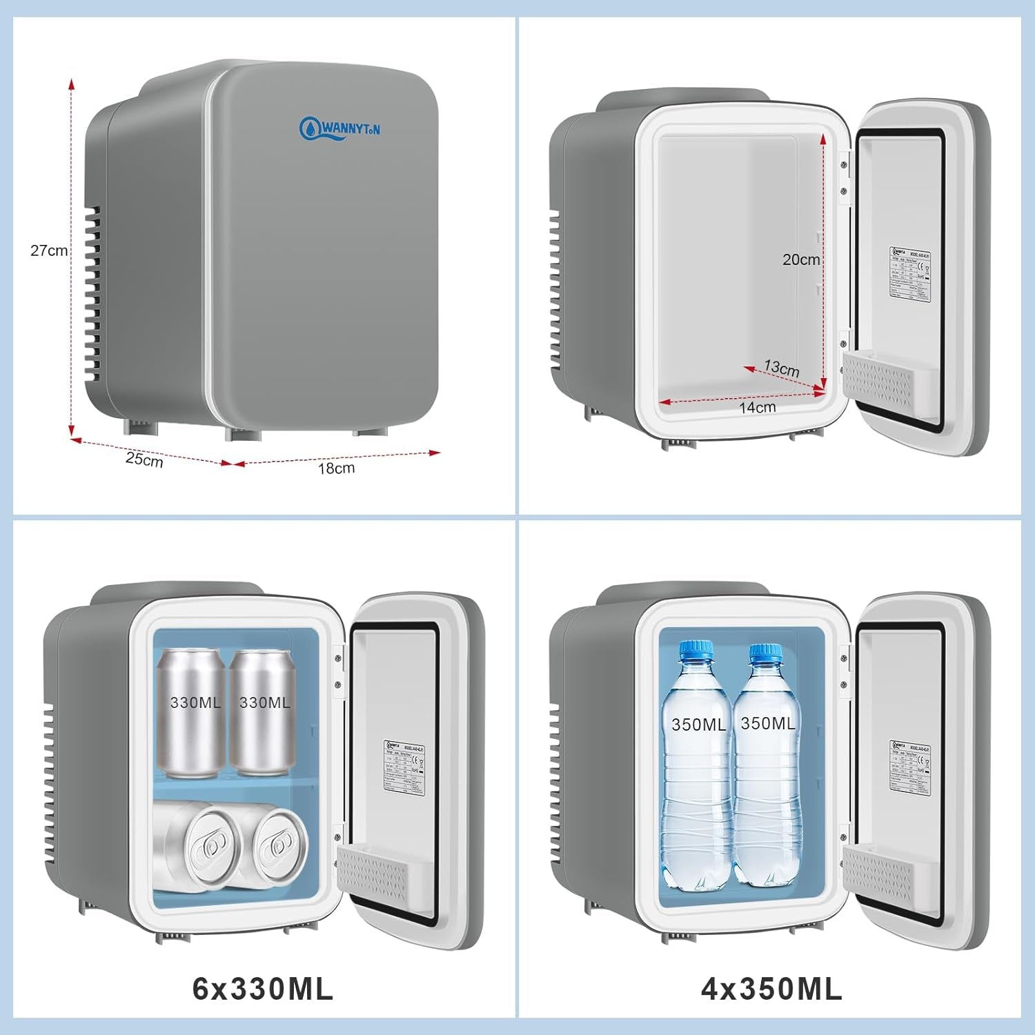 4L Mini Frigo, Petit Réfrigérateur Portable, Réfrigérateur Cosmétique, Frigo Mignon, Fonction Froid/Chaud Pour Bureau, Chambre, Voiture, Voyage, 220V/12V, Gris, 24,5X18,5X27Cm
