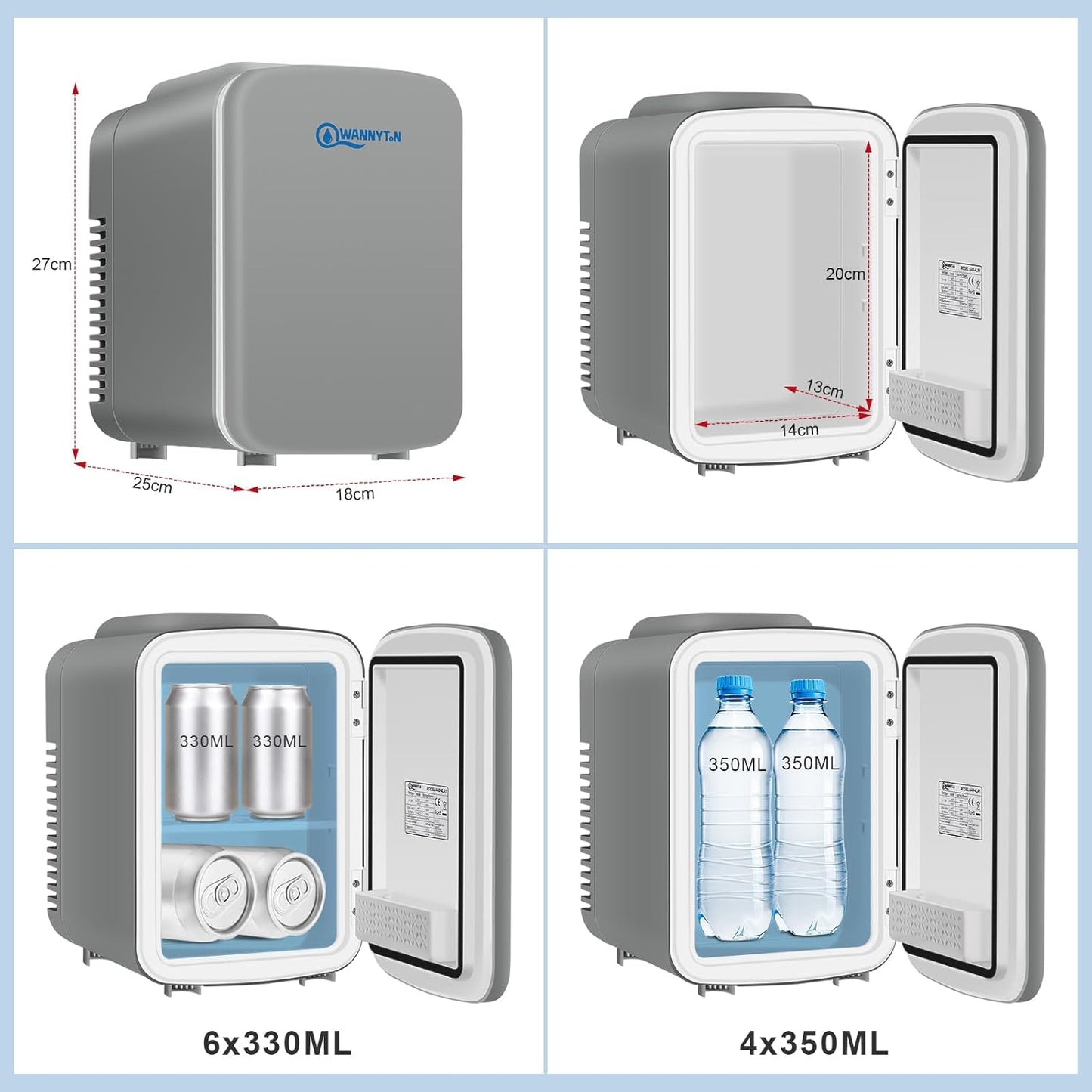 4L Mini Frigo, Petit Réfrigérateur Portable, Réfrigérateur Cosmétique, Frigo Mignon, Fonction Froid/Chaud Pour Bureau, Chambre, Voiture, Voyage, 220V/12V, Gris, 24,5X18,5X27Cm