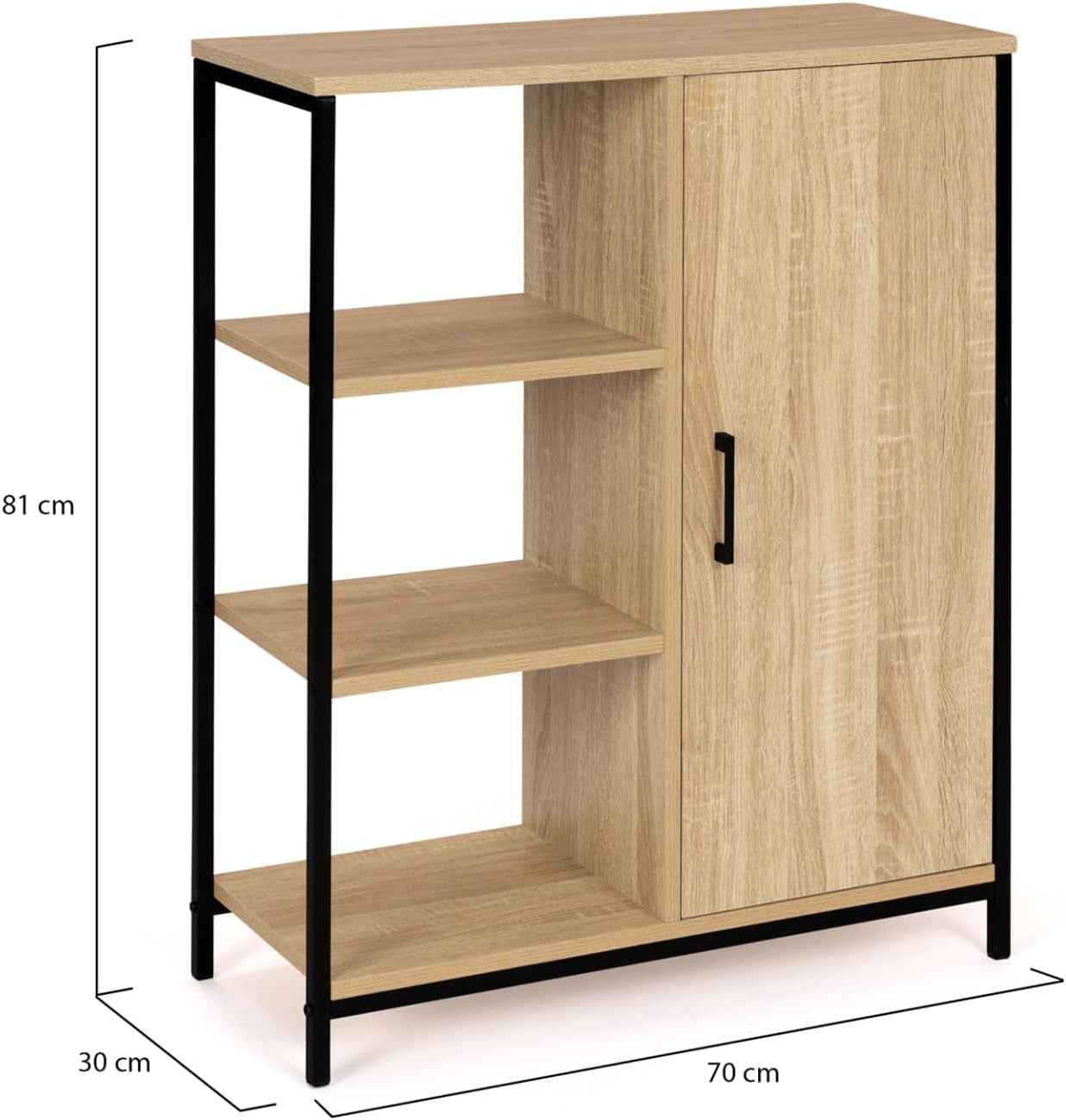 - Buffet D'Appoint 3 Étagères Et Placard 70 Cm Detroit Design Industriel