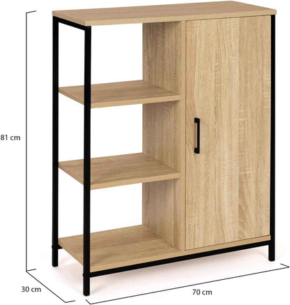 - Buffet D'Appoint 3 Étagères Et Placard 70 Cm Detroit Design Industriel