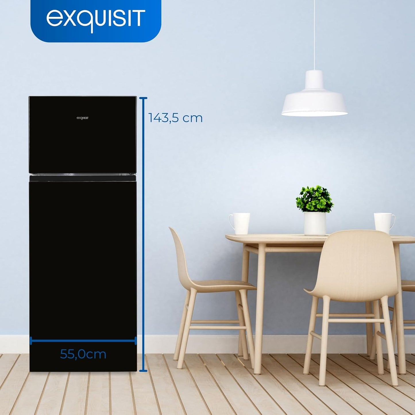 Exquisit Réfrigérateur-Congélateur KGC270-45-010E Noir | Appareil Sur Pied | Volume 205 L | Noir
