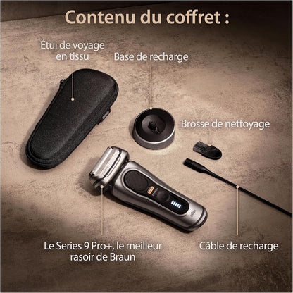 Rasoir Electrique Homme Series 9 PRO+ 9517S, Argent | Etanche, Batterie Rechargeable, Lame Prolift, Tondeuse Protrimmer En Acier Inoxydable, Coffret De Rasage Avec Etui De Voyage