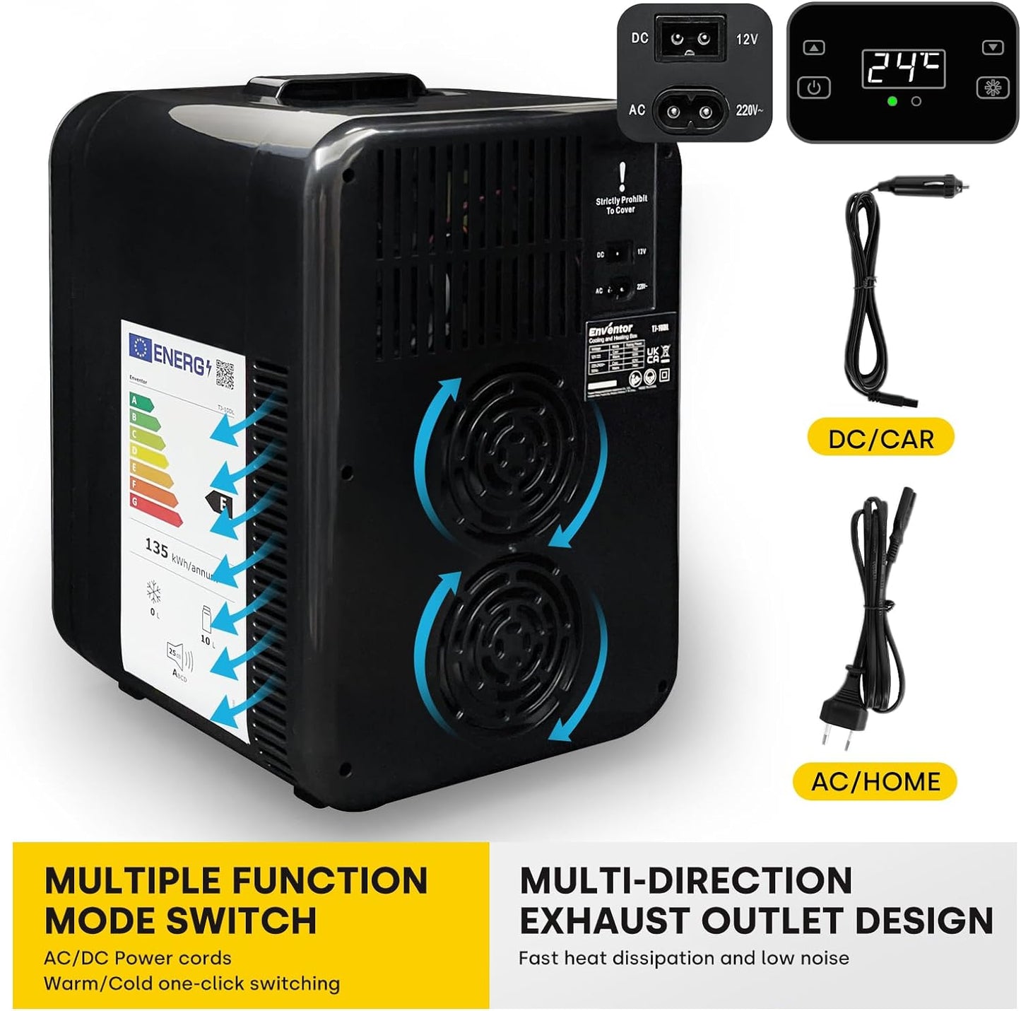 Mini Frigo10L, 220V/12V, Refroidisseur Et Réchauffeur, Portable Mini Réfrigérateur Avec Affichage LCD De La Température, Pour Voiture Voyage Cosmétiques Boisson Nourriture, Noir