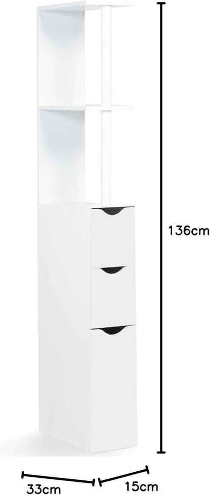 - Meuble WC Étagère Bois 3 Portes Blanc Gain De Place Pour Toilettes