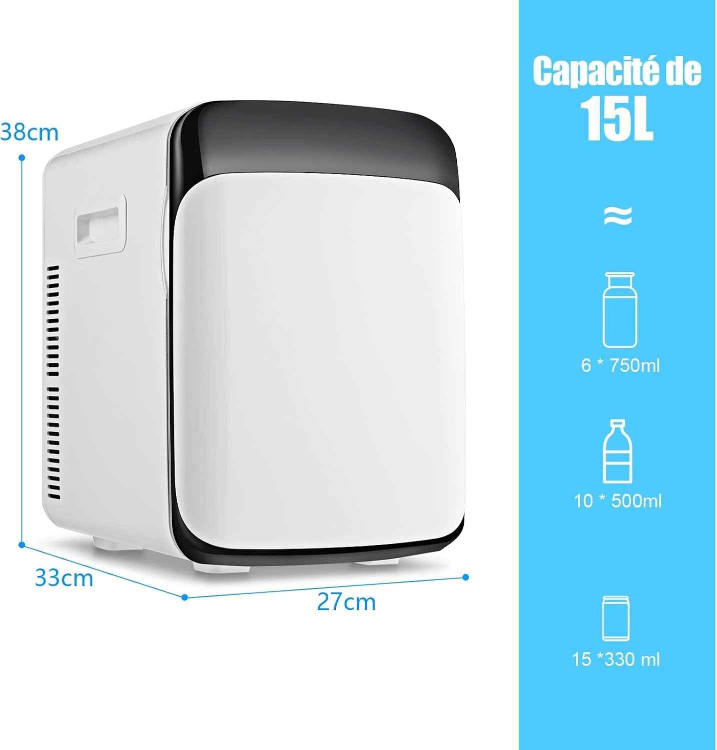 Mini Réfrigérateur 15L Portable -3 ℃ ~ 50 ℃ Pour Utilisation Ménager Automobile, Mini Frigo Réfrigerateur 1 Porte Avec Refroidissement Chauffage Pour Toutes Saisons (Blanc)