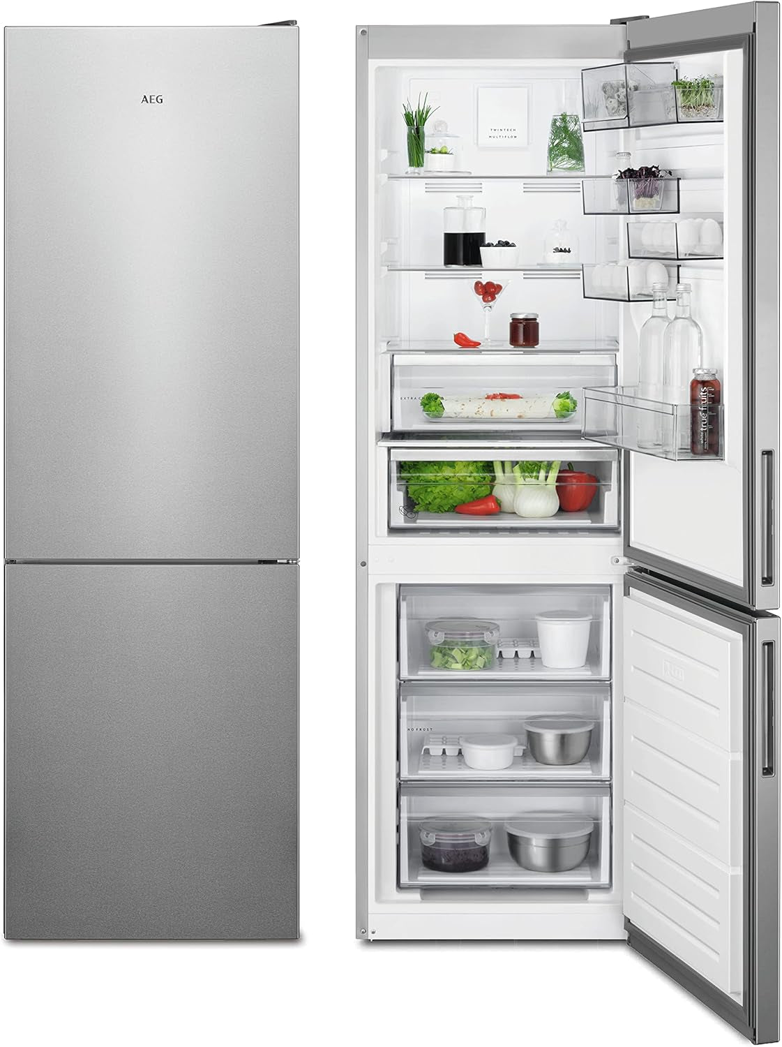 RCB632D4MM Réfrigérateur-Congélateur Autonome/Série 6000 Avec Twintech / 1860 Mm/Partie Congélateur Inférieure / 330 L/Nofrost/Couleur : Portes En Acier Inoxydable, Côtés Gris/D