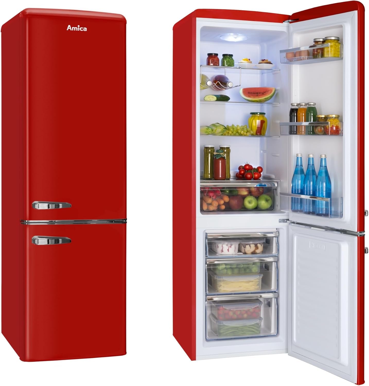 Amica KGCR 387100 R Réfrigérateur-Congélateur Autoportante 244 L Rouge