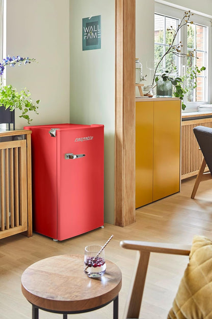 Réfrigérateur Rétro Avec Congélateur Respekta/Rouge / 83,1 X 47,4 Cm / 90 L De Volume Utile/Pieds Réglables En Hauteur/Avec Ouvre-Bouteille Sur Le Côté / KG83R-37